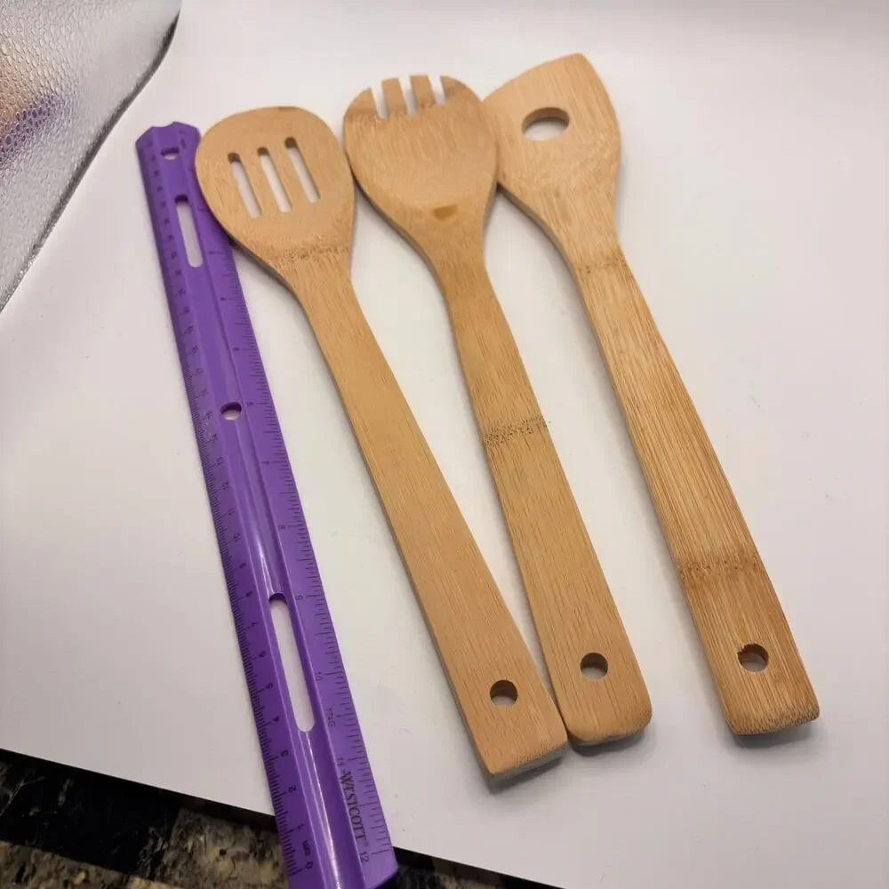 Wooden Cooking Utensil Set 3 Pc Spoon Spatula Slotted Eco Friendly Tool